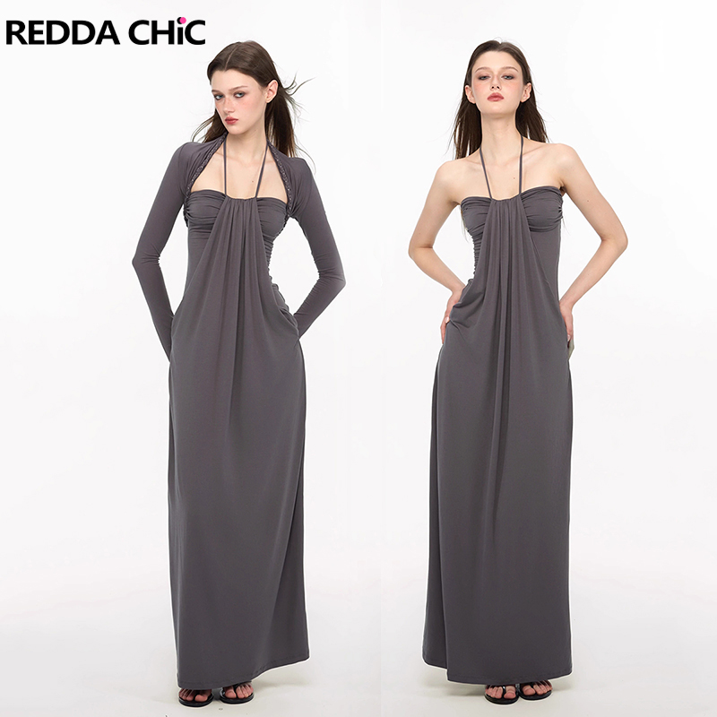 Braided Line - REDDACHiC Elegantes geflochtenes Achselzucken-Kleid-Set, lässig, Modal,