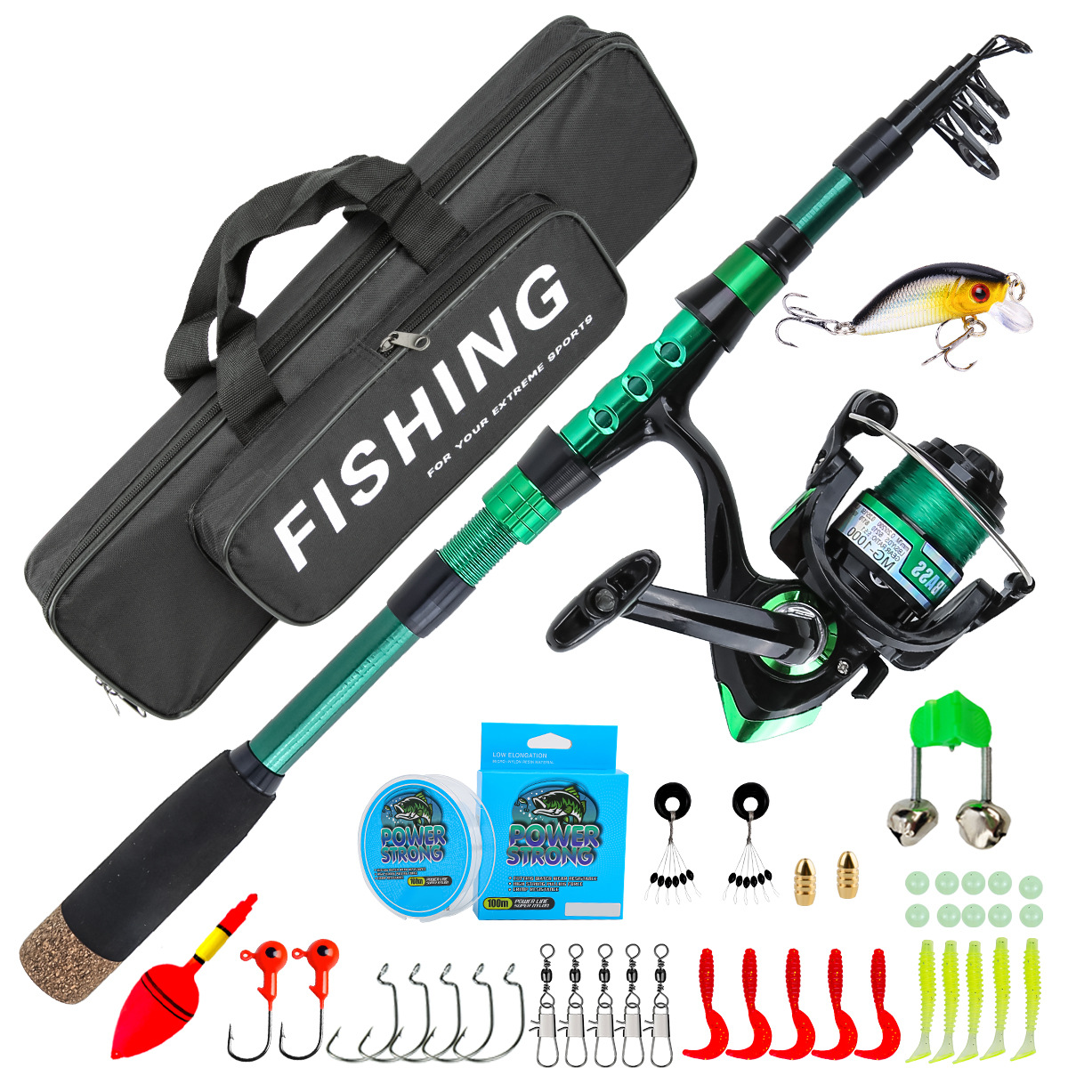 Fishing Line Box - 1,8 Meter Grüne Carbon-Teleskop-Angelrute Combo All-in-One